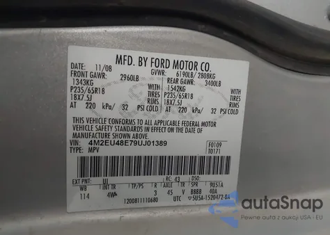 2009 Mercury Mountaineer Premier from USA, damaged, VIN 4M2EU48E79UJ01389